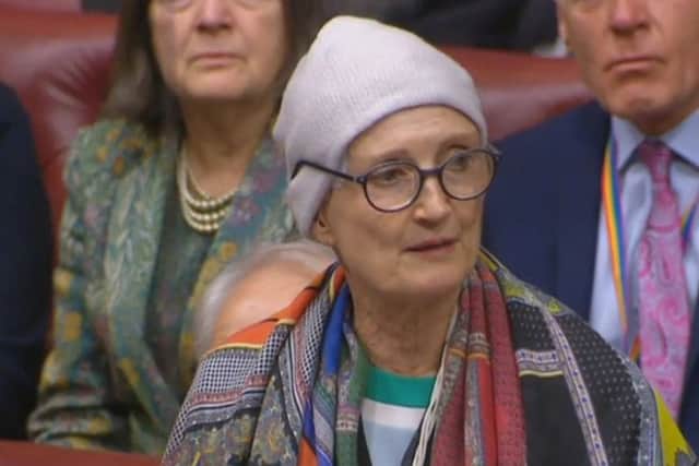 Dame Tessa Jowell speaking in the House of Lords. She was diagnosed last May with a high-grade brain tumour known as glioblastoma.