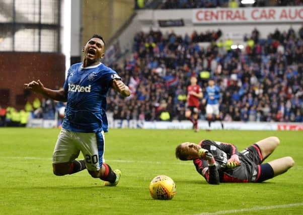 Alfredo Morelos was booked for alleged simulation during Rangers' 4-0 win over Dundee. Picture: SNS