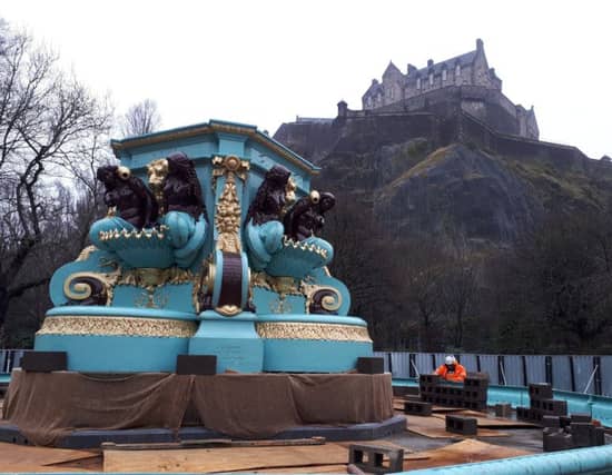 Renovation work on the Ross Fountain, Princes Street Gardens, Edinburgh, Scotland 13/04/18