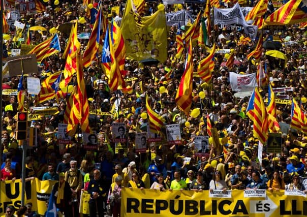 BARCELONA, SPAIN - APRIL 15: Catalonia Independence supporters march during a demonstration in Barcelona. Picture: David Ramos/Getty