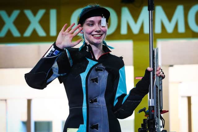 Scottish shooter Seonaid McIntosh celebrates her bronze PICTURE: Getty Images