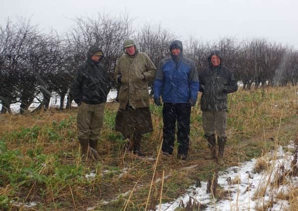 Graham Rankine (gamekeeper, Whitburgh Farms), Alastair Salvesen (owner, Whitburgh Farms), Dave Parish (GWCT) and Ross MacLeod (GWCT). Picture: Keith Cowieson