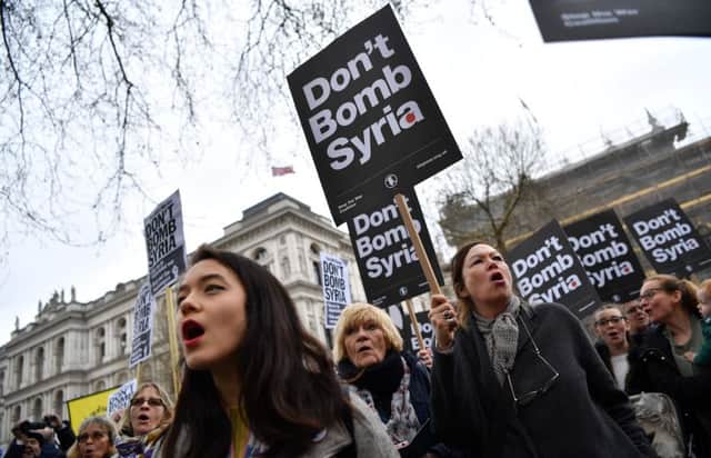 Protestors against military action in Syria. Picture: Getty Images