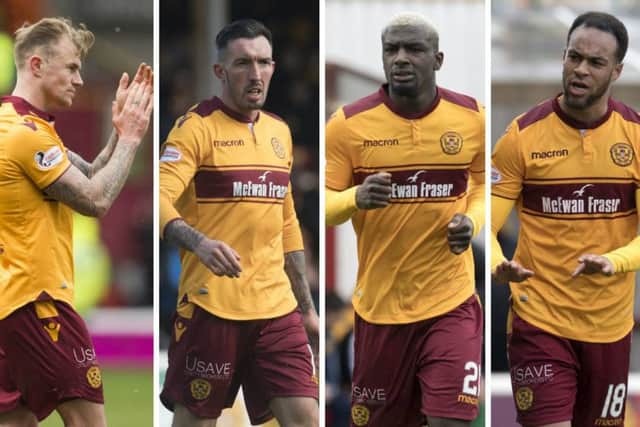 Richard Tait, Ryan Bowman, Cedric Kipre and Charles Dunne have all extended their Motherwell contracts. Pictures: SNS Group