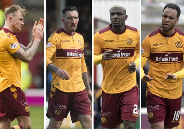 Richard Tait, Ryan Bowman, Cedric Kipre and Charles Dunne have all extended their Motherwell contracts. Pictures: SNS Group