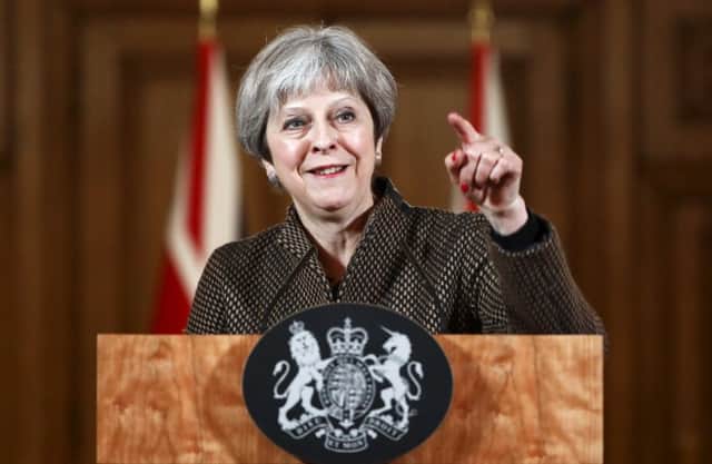 Theresa May during a press conference in 10 Downing Street, London on the air strikes against Syria. Picture: Simon Dawson/PA Wire