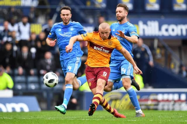 Curtis Main scores Motherwell's third goal against Aberdeen. Picture: SNS/Bill Murray