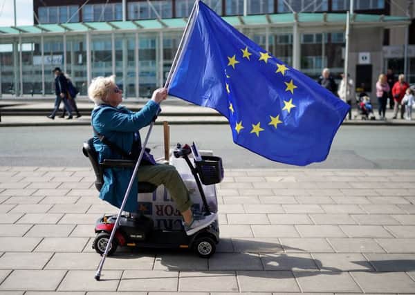 Pro-EU campaigners take part in a demonstration in Stockport town centre. Picture: Christopher Furlong/Getty