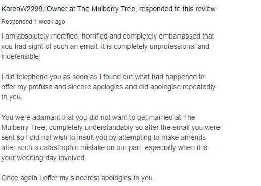 The Mulberry Tree's response to Sharp's review.