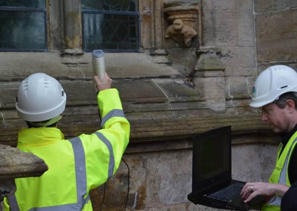 Experts from Historic Environment Scotland (HES) carry out laser scans at  Rosslyn Chapel.