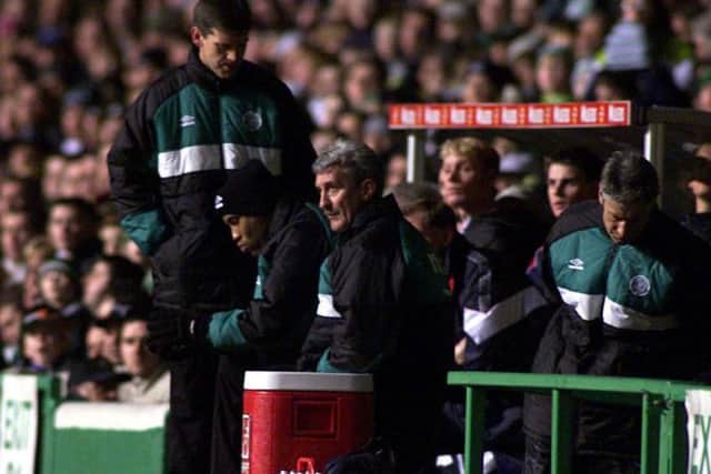 Eric Black, standing, John Barnes and Terry McDermott cut solemn figures as Inverness knock Celtic out of the Scottish Cup in 2000.