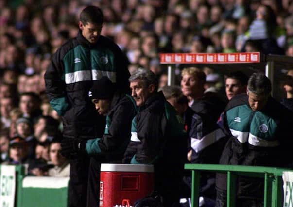 Eric Black, standing, John Barnes and Terry McDermott cut solemn figures as Inverness knock Celtic out of the Scottish Cup in 2000.