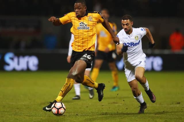 Uche Ikpeazu featuring for Cambridge United against Leeds United in an FA Cup game last January. Picture: Getty