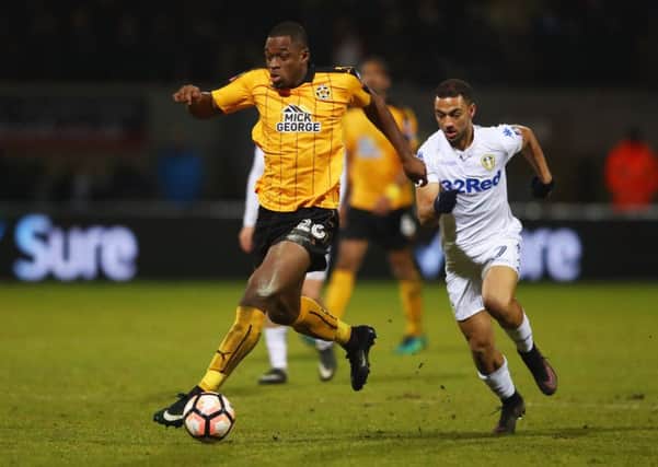 Uche Ikpeazu featuring for Cambridge United against Leeds United in an FA Cup game last January. Picture: Getty