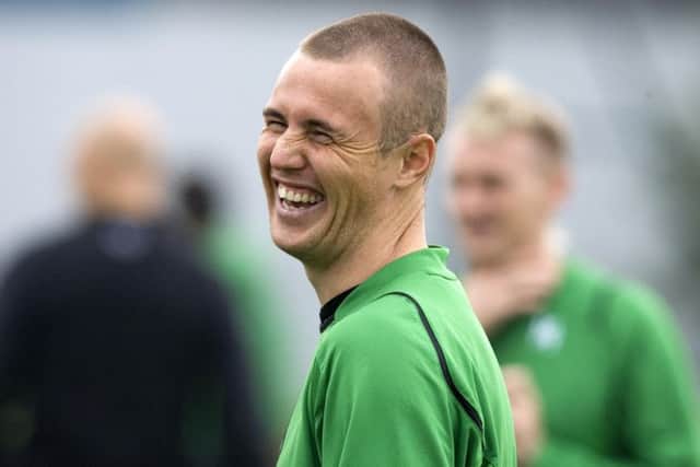 Kenny Miller is all smiles at a Celtic training session after scoring his first goal for the club against rivals Rangers. File picture: SNS Group