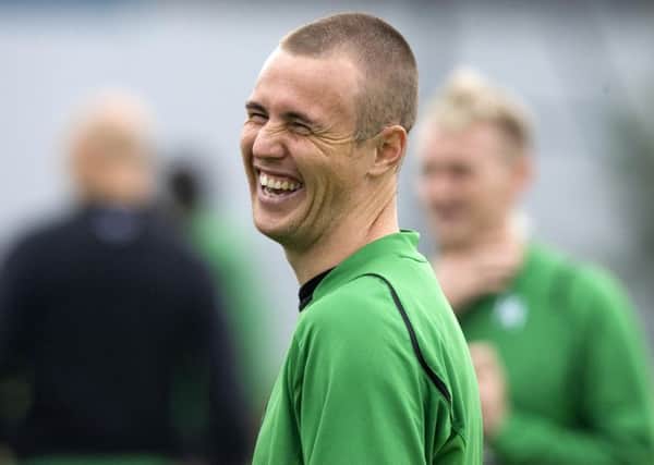 Kenny Miller is all smiles at a Celtic training session after scoring his first goal for the club against rivals Rangers. File picture: SNS Group