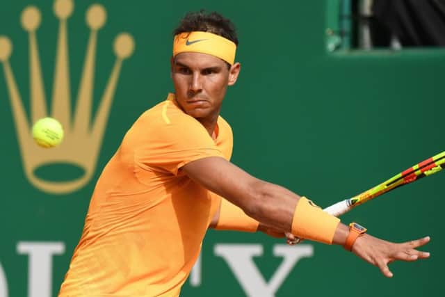Rafael Nadal returns a ball to Aljaz Bedene. Picture: Yann Coatsaliou/AFP/Getty Images