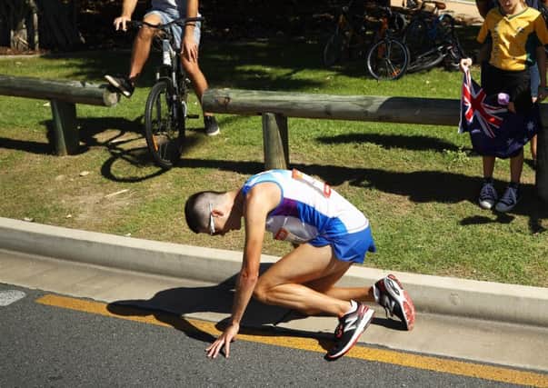 Callum Hawkins was in gold medal position in the Commonwealth Games marathon when he collapsed twice (Picture: Getty)