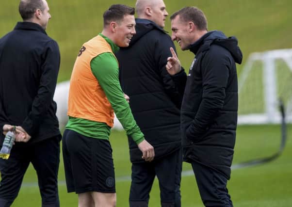 rendan Rodgers, making a point to Callum McGregor, says it has been a good week following Sundays victory over Rangers. Picture: SNS.