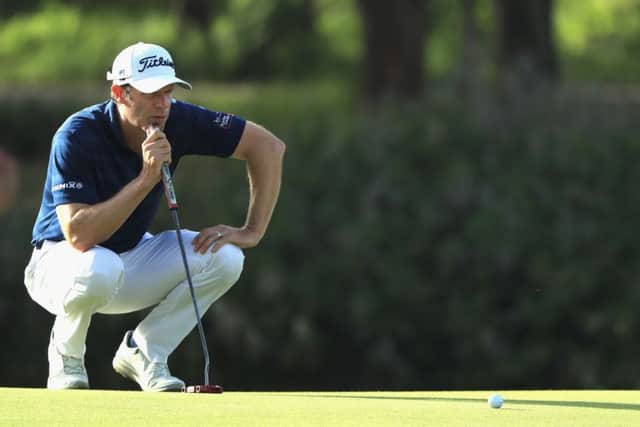 Bradley Dredge of Wales lines up a putt on the ninth green during the first round of the Trophee Hassan II in Morocco. Picture: Andrew Redington/Getty Images