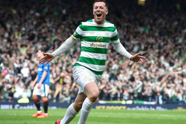 Callum McGregor celebrates after scoring against Rangers in the Scottish Cup semi-final. Picture: PA