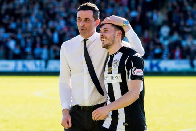St Mirren manager Jack Ross with Lewis Morgan at full time. Picture: SNS