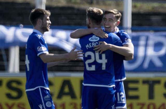 Queen of the South midfielder Joe Thomson celebrates after his goal. Picture: SNS