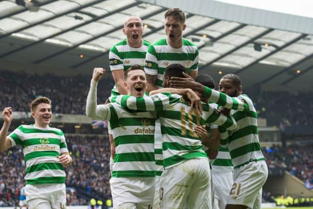 Celtic players celebrating against Rangers. The club revealed their new home kit today. Picture: SNS/Alan Harvey