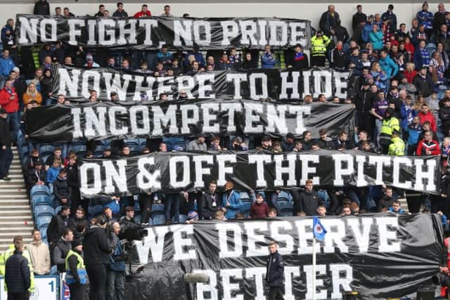 The Union Bears, a Rangers ultras group, display the banner ahead of kick-off. Picture: Getty Images