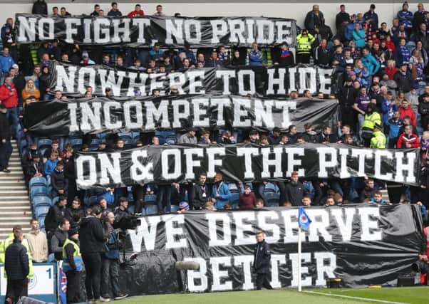 The Union Bears, a Rangers ultras group, display the banner ahead of kick-off. Picture: Getty Images