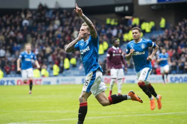 Rangers' Jason Cummings celebrates his goal to make it 1-0. Picture: SNS/Craig Williamson