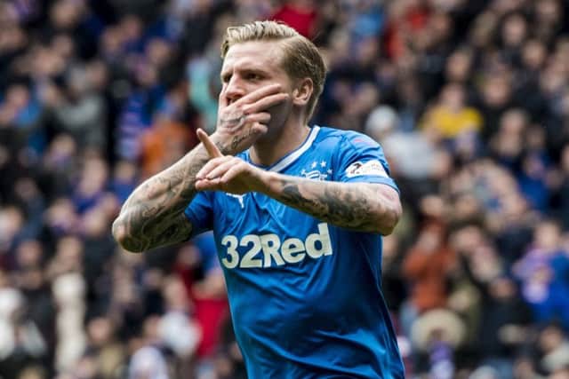 Rangers' Jason Cummings celebrates his goal to make it 1-0. Picture: SNS/Craig Williamson