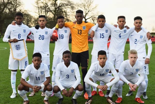 Arthur Okonkwo (back centre) pictured ahead of an England Under-15s match with Turkey at St George's Park in December 2015. Picture: Getty Images