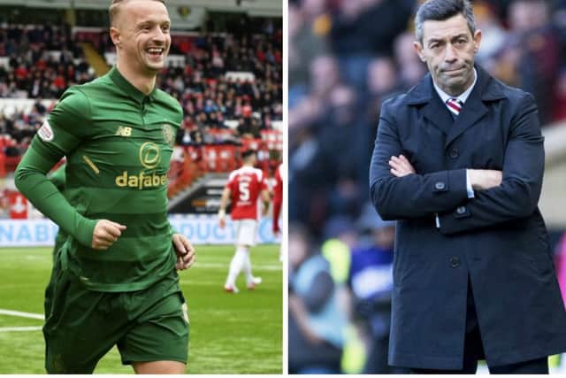 Jape: Griffiths, left, couldn't resist the dig at ousted Rangers boss Pedro Caixinha. Pictures: SNS Group
