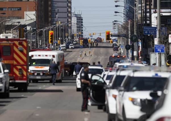 Law enforcement and first responders on scene at Yonge St, Toronto. Picture: Getty Images