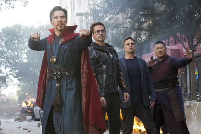 Benedict Cumberbatch, Robert Downey Jr, Mark Ruffalo and Benedict Wong in a scene from Avengers: Infinity War. (Marvel Studios via AP)