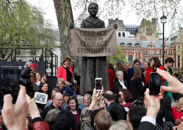 The statue of women's rights campaigner Millicent Fawcett by British artist Gillian Wearing unveiled in London's Parliament Square (Picture: AFP/Getty)