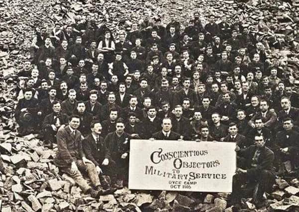 The conscientious objectors pose for a photo -surrounded by granite - at the Dyce work camp. PIC: Creative Commons.