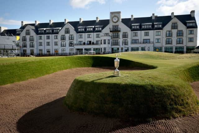 The Claret Jug in front of the Carnoustie clubhouse. Picture: Jane Barlow/PA Wire