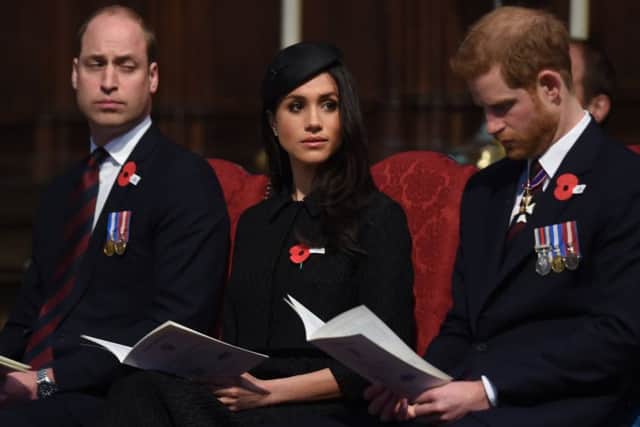 Prince William, Duke of Cambridge, Meghan Markle and Prince Harry attend an Anzac Day service at Westminster Abbey. Picture: Eddie Mulholland - WPA Pool/Getty Images