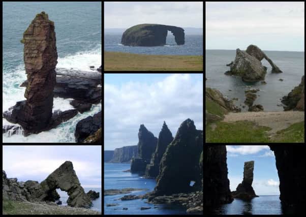 Sea stacks and arches can be found all over Scotland.