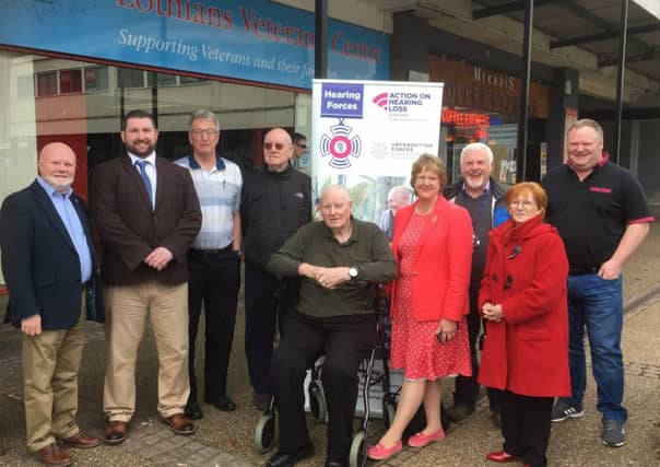 Colin Beattie MSP, Derek Clark, Hearing Forces Project Coordinator, Alex Galloway, Lothian Veterans Centre, Veteran John Hood, Veteran Jim Archibald, Cllr Catherine Johnstone, Cllr Collin Cassidy, Depute Provost Margot Russell and Cllr Stephen Curran,