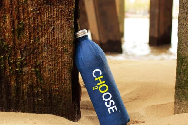 The prototype of the biodegradable bottle, which uses no fossil fuels in its production
