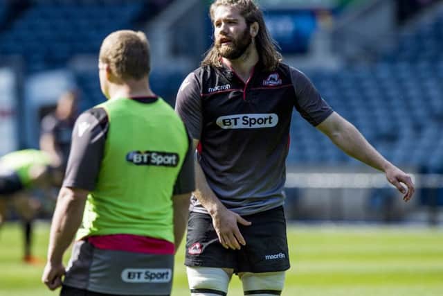 Ben Toolis, in training at BT Murrayfield, says home advantage could prove key for Edinburgh against Glasgow. Picture: SNS/SRU
