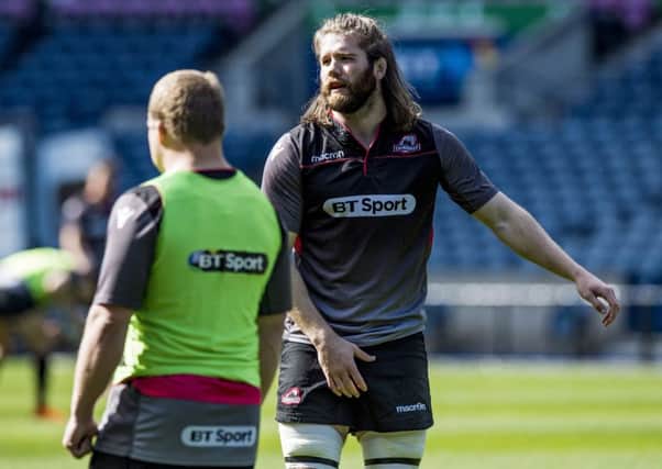 Ben Toolis, in training at BT Murrayfield, says home advantage could prove key for Edinburgh against Glasgow. Picture: SNS/SRU
