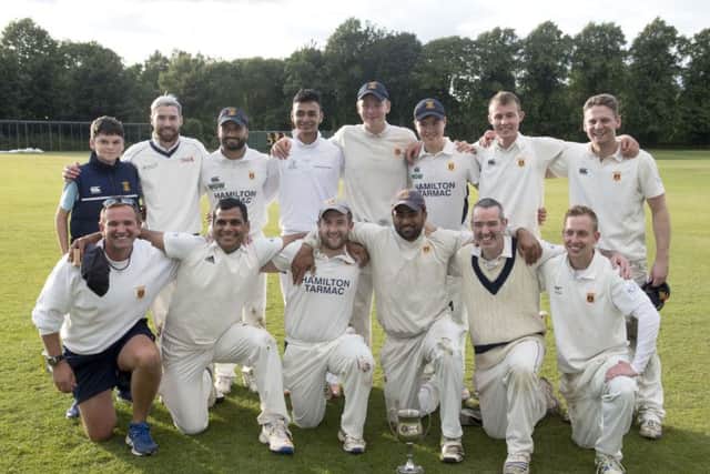 The Prestwick team pose with their trophy after winning last seasons National League final. Picture: Donald MacLeod