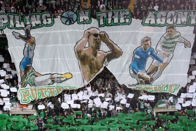Celtic fans unveil a display prior to their side's match with Rangers. Picture: Getty