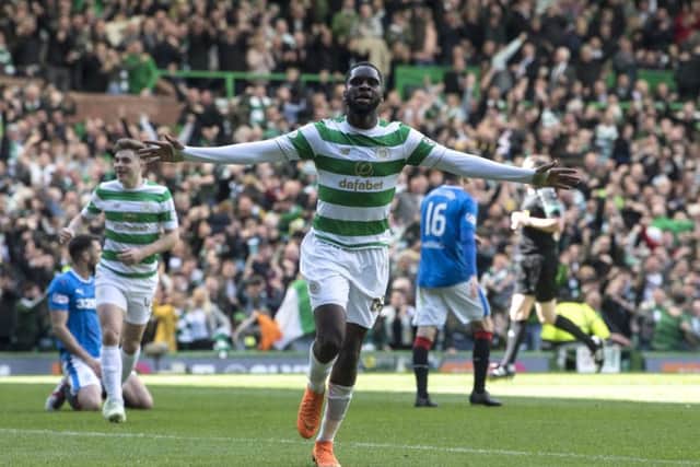 Odsonne Edouard celebrates after netting against Rangers in the Old Firm derby. Picture: John Devlin