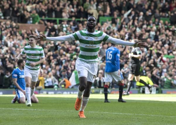 Odsonne Edouard celebrates after netting against Rangers in the Old Firm derby. Picture: John Devlin