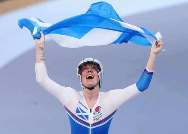 Katie Archibald celebrates winning gold for Scotland in the women's 3,000m individual pursuit during the Gold Coast Commonwealth Games. Picture: Getty
